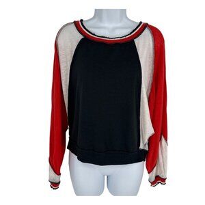 Free People Long Sleeve Crew Neck Cropped Distressed Sweatshirt Size XS